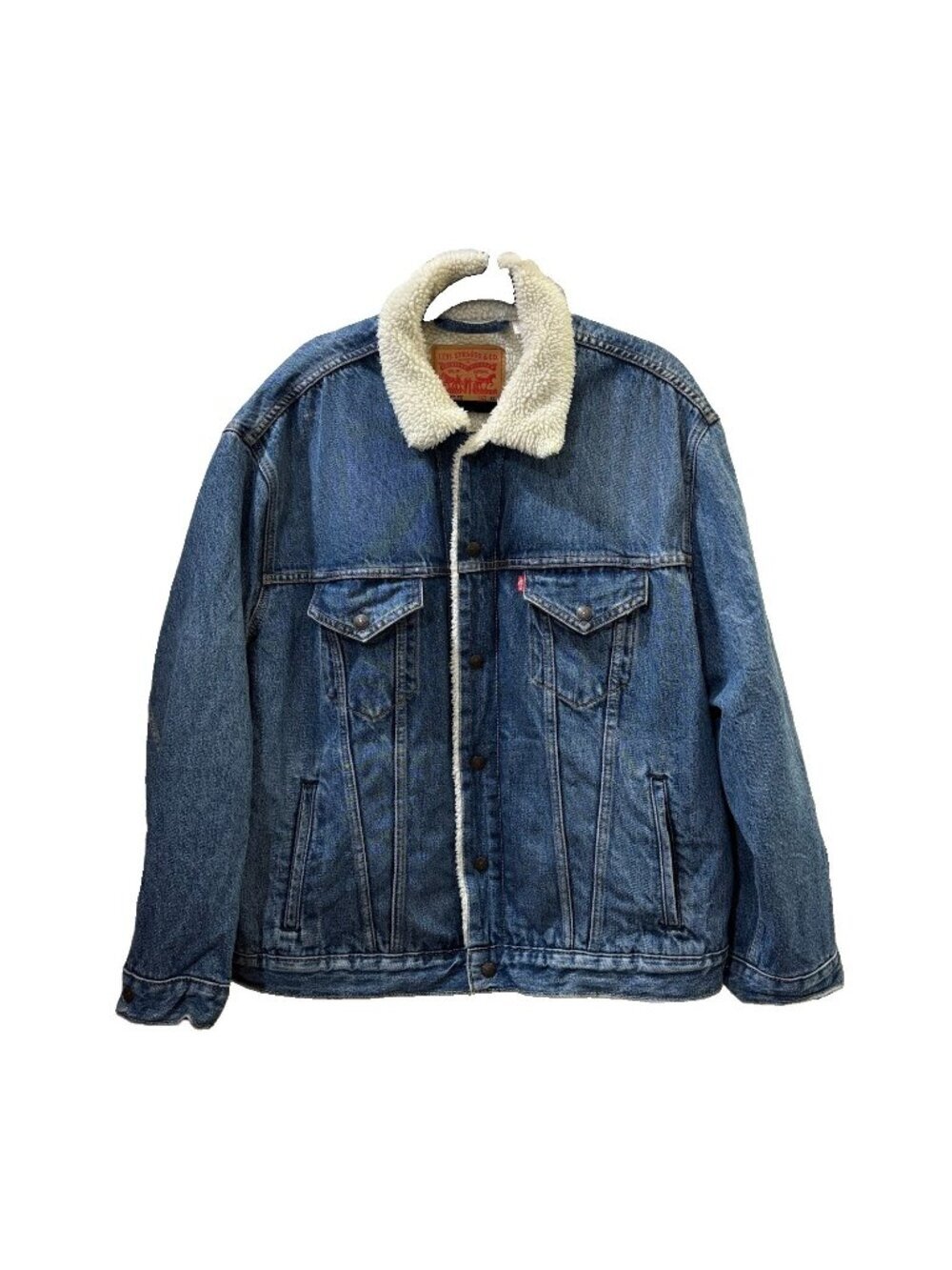 Levis Sherpa Lined Denim Jacket Medium Wash Men XL Vintage Fit